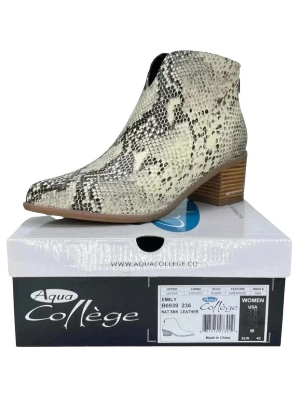 Aqua College Emily Leather Snake Print Waterproof Womens Booties Size 9M